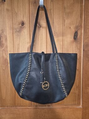 BCBG Black Leather Chain-Trim Tote